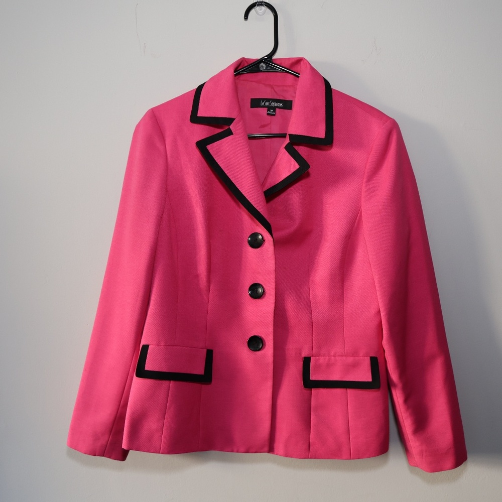 Le Suit Separates Hot Pink Blazer with Black Trim – Size 10